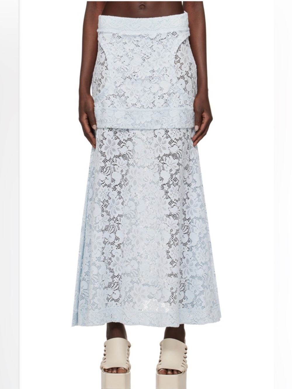 Eckhaus Latta Blue Seraph Maxi Skirt Lace Light Blue $425 Sz S